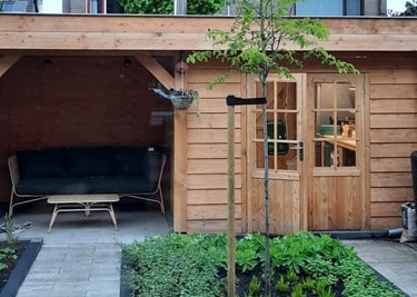 Achtertuin met schuur